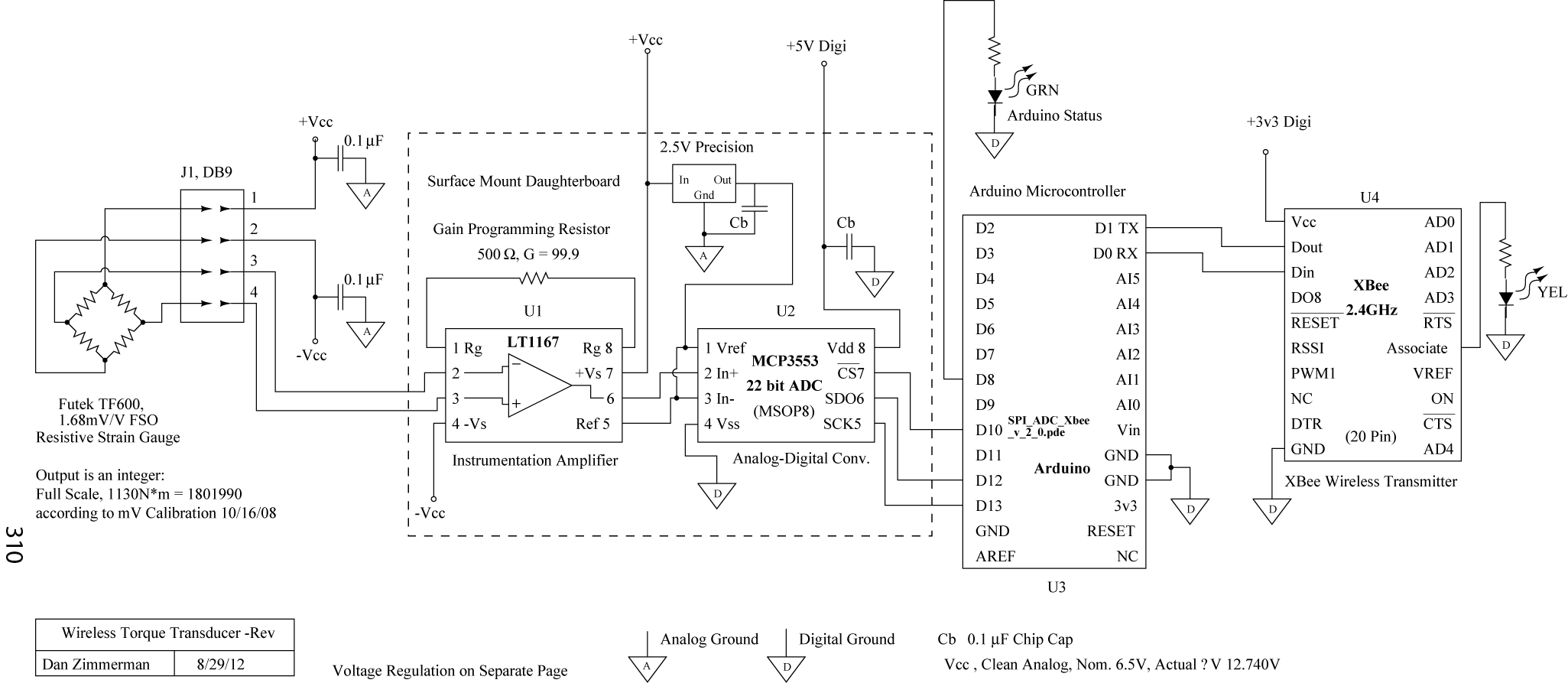 Schematic, 22 bit wireless torque sensor 